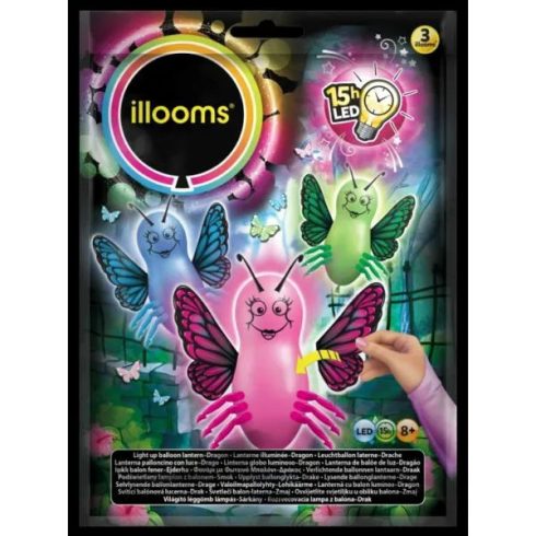 Illooms LED-es Lufi 3 darabos csomag, pillangó forma, vegyes színek, 01319