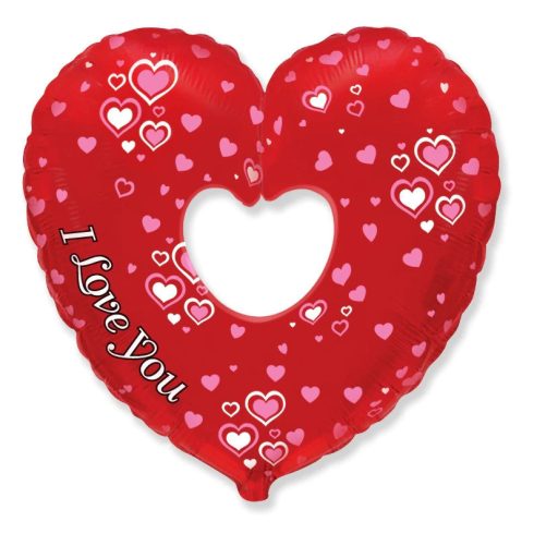 Lufi fólia 27" szív alakú piros, szives mintával - 06204
