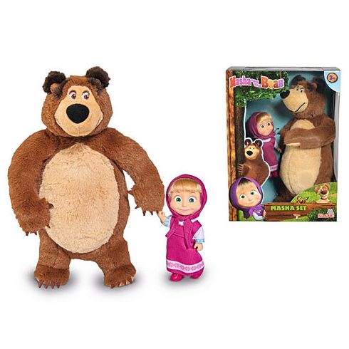 Mása és a Medve- Plüss medve és Mása baba játékszett 25 cm - Simba Toys