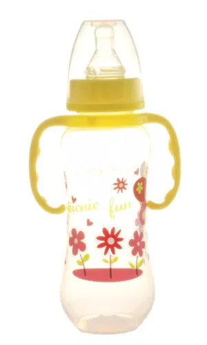 Színes mintás cumisüveg fogóval - 240 ml