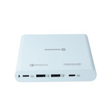   Swissten laptop töltő, 87W, 2X PowerDelivery 3.0 port & 2X Qualcomm QuickCharge 3.0 port, PPS