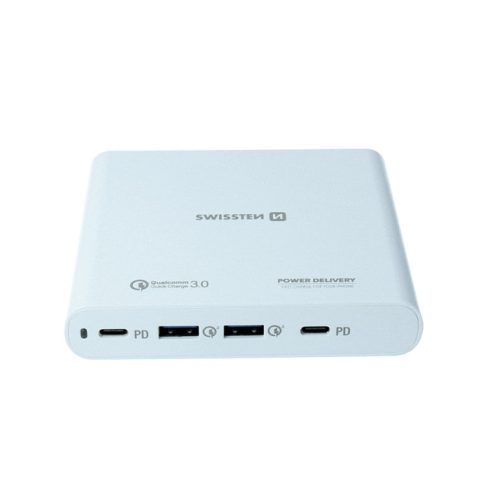 Swissten laptop töltő, 87W, 2X PowerDelivery 3.0 port & 2X Qualcomm QuickCharge 3.0 port, PPS