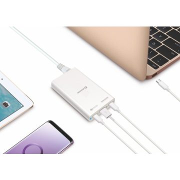   Swissten laptop töltő, 60W, 2X Power Delivery 3.0 port & 1X Qualcomm QuickCharge 3.0 USB port PPS