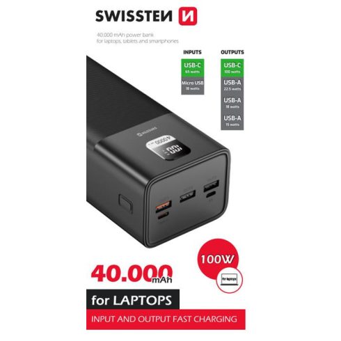 Swissten Power Line power bank, 40000 mAh, 100W PD laptopokhoz