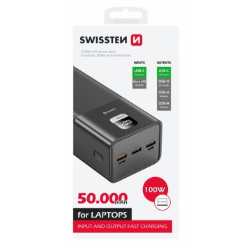   Swissten Power Line power bank, 50000 mAh, 100W PD laptopokhoz