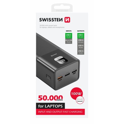 Swissten Power Line power bank, 50000 mAh, 100W PD laptopokhoz