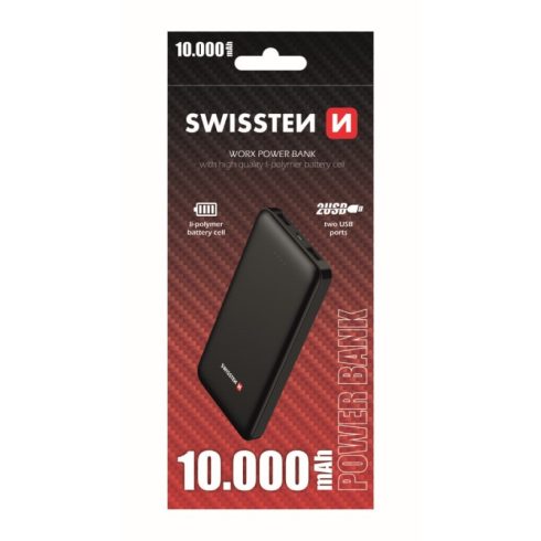 Swissten Worx 10000 mAh power bank, 2 USB