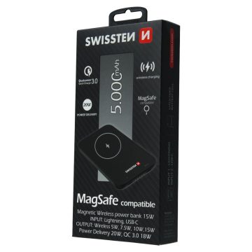   Swissten MagSafe kompatibilis power bank 5000 mAh (iPhone 12, 12 Pro, 12 ProMax, 13, 13 Mini, 13 ProMax)