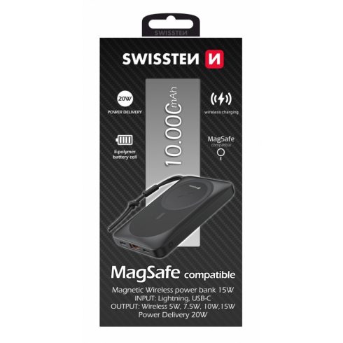 Swissten MagSafe kompatibilis power bank, 10000 mAh