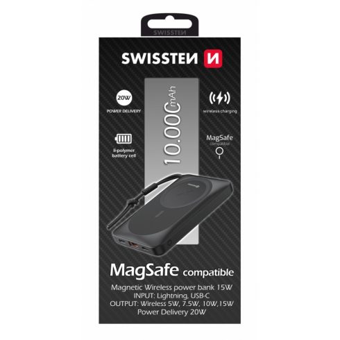 Swissten MagSafe kompatibilis power bank, 10000 mAh