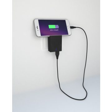   Swissten hálózati gyorstöltő adapter, Smart IC, 2 USB port, 3A, fekete