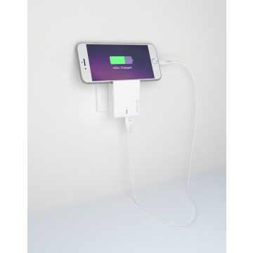   Swissten hálózati gyorstöltő adapter, Smart IC, 2 USB port, 3A, fehér