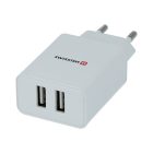 Swissten hálózati töltőadapter, 2 USB port, Smart IC, 2,1 A, fehér
