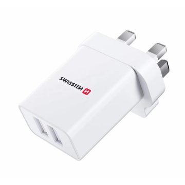   Swissten UK (angol) hálózati töltőadapter 2xUSB, 2,1A, 10,5W, fehér