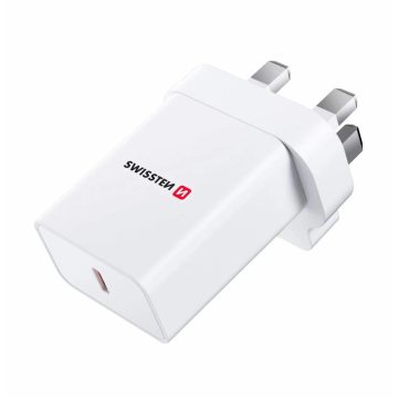   Swissten UK (angol) hálózati töltőadapter 1xUSB-C PD, 25W, iPhone, Samsung, fehér