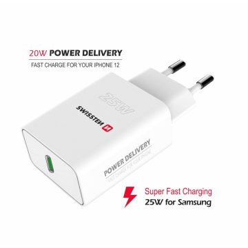   Swissten hálózati töltő adapter PowerDelivery 25W, iPhone + Samsung, fehér