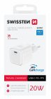 Swissten GaN hálózati töltőadapter 1xUSB-C PD, 20W, fehér