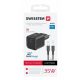 Swissten GaN hálózati töltőadapter 1xUSB-C PD 35W, 1,2m USB-C/lightning kábel, fekete