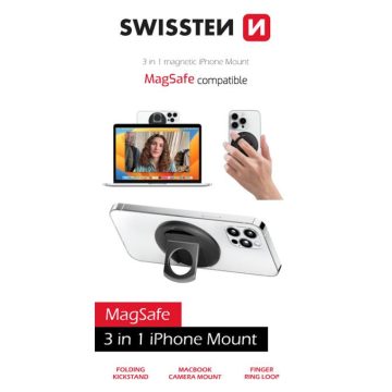   Swissten 3in1 MagStick ujjtámasz, kitámasztó, MacBookhoz rögzítő