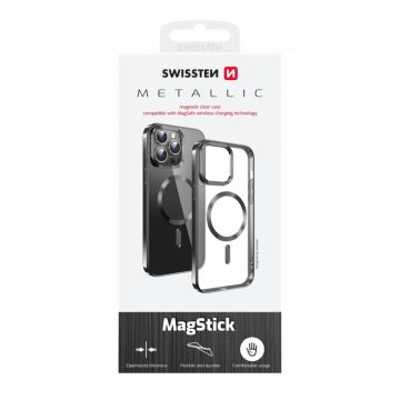   Swissten Clear Jelly MagStick Metallic tok iPhone 16 Plus, átlátszó - metálfekete kerettel