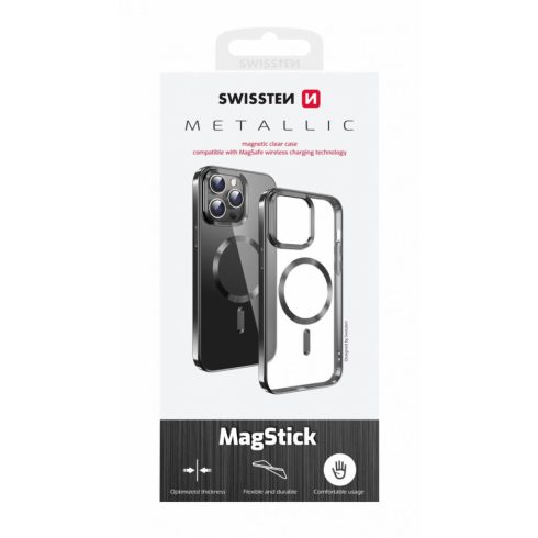 Swissten Clear Jelly MagStick Metallic tok iPhone 16 Plus, átlátszó - metálfekete kerettel