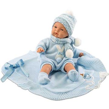 LLorens - Újszülött fiú baba, kék takaróval, 38 cm