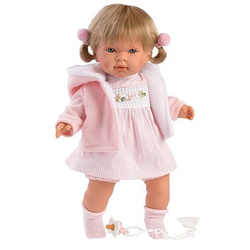 Llorens - Carla 42cm-es síró baba rózsaszín ruhában