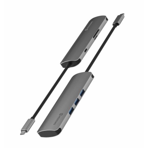 Swissten USB-C hub 6 az 1-ben, 1X USB-C port PowerDelivery 100W, 1X SD kártyolvasó, 1X mikro SD kártyaolvasó, 3X USB 3.0 port 5Gb/s, passzív, alumínium