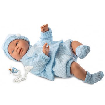 LLorens - Ázsiai csecsemő baba, kék ruhában, 45 cm
