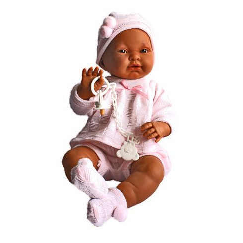 LLorens - Kreol csecsemő baba, rózsaszín ruhában, 45 cm