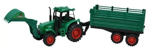 Traktor mozgatható rakodókarral és pótkocsival