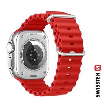   Swissten Apple Watch szilikon óceán szíj 42/44/45/49 mm, piros