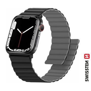   Swissten Apple Watch mágneses szilikon szíj 38/40/41 mm, fekete/szürke