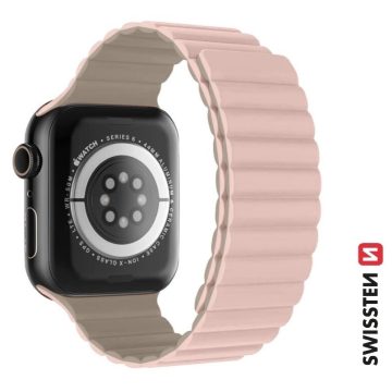   Swissten Apple Watch mágneses szilikon szíj 38/40/41 mm, púderrózsaszín/cappuccino