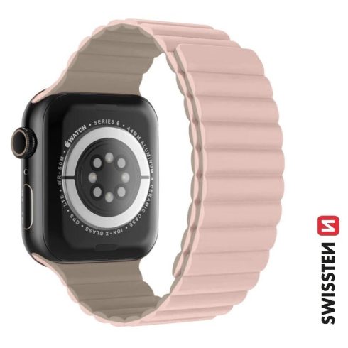 Swissten Apple Watch mágneses szilikon szíj 38/40/41 mm, púderrózsaszín/cappuccino