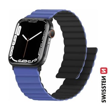   Swissten Apple Watch mágneses szilikon szíj 38/40/41 mm, kék/fekete