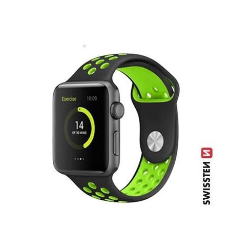 Swissten Apple Watch szilikon sportszíj 38/40/41 mm, fekete/zöld