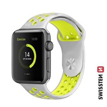   Swissten Apple Watch szilikon sportszíj 38/40/41 mm, ezüst/sárga