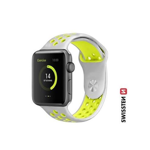 Swissten Apple Watch szilikon sportszíj 38/40/41 mm, ezüst/sárga