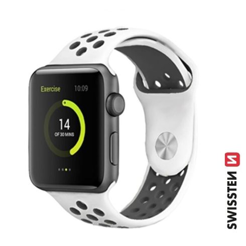 Swissten Apple Watch szilikon sportszíj 42/44/45/49 mm, platina/fekete