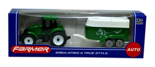 Traktor lószállítóval, tartállyal