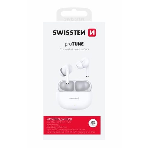 Swissten Pro Tune TWS bluetooth fülhallgató, fehér