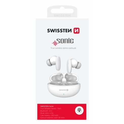 Swissten Sonic TWS bluetooth fülhallgató, fehér