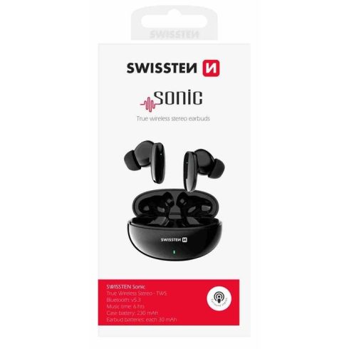 Swissten Sonic TWS bluetooth fülhallgató, fekete