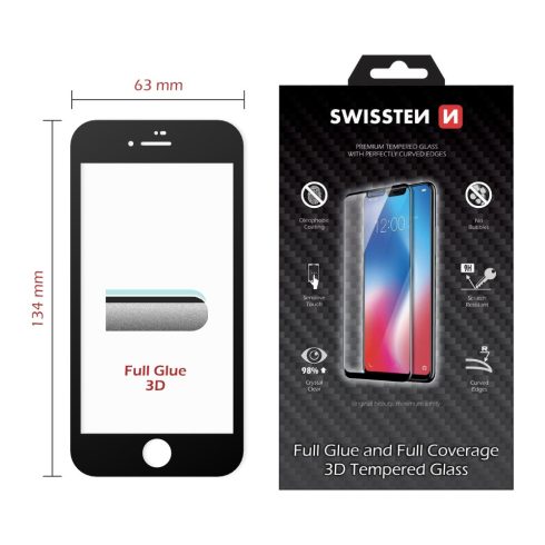 Swissten full glue 3D fólia iPhone SE 2020 fekete