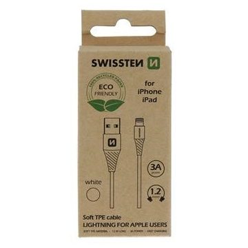 Swissten adat- és töltőkábel USB/lightning, 1,2m, fehér