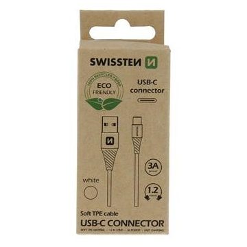 Swissten adat- és töltőkábel USB/USB-C, 1,2m, fehér