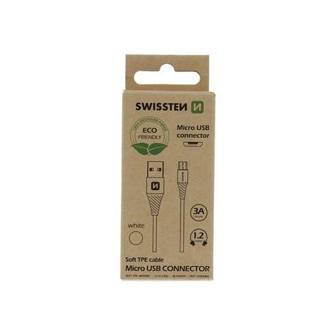 Swissten adat- és töltőkábel USB/mikro USB, 1,2m, fehér