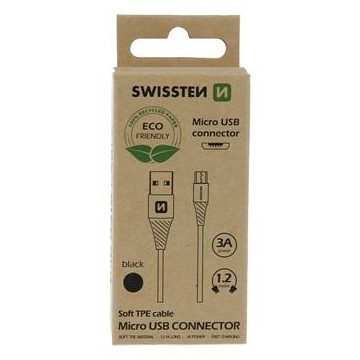 Swissten adat- és töltőkábel USB/mikro USB, 1,2m, fekete