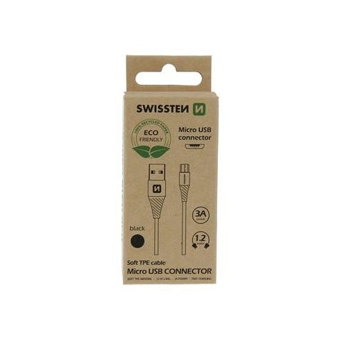 Swissten adat- és töltőkábel USB/mikro USB, 1,2m, fekete